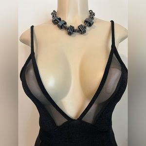 Boohoo Petite Sheer Deep Neck Bodysuit